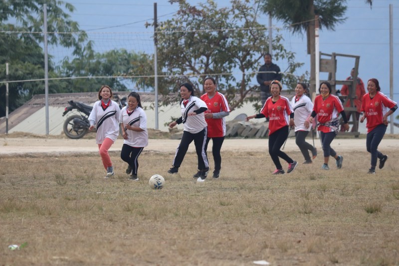 Chizami Town Welfare Society Vs Sumi Women Society football match in progress as part of the public awareness campaign held at Chizami village on December 20.